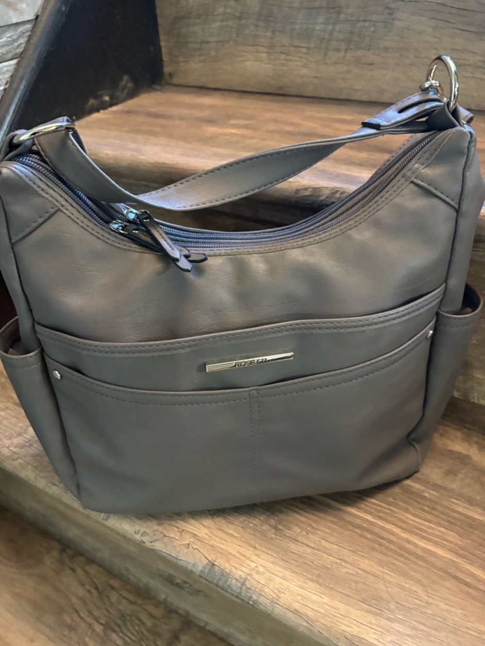 Rosetti Charcoal Gray Zip-Top Shoulder Hobo